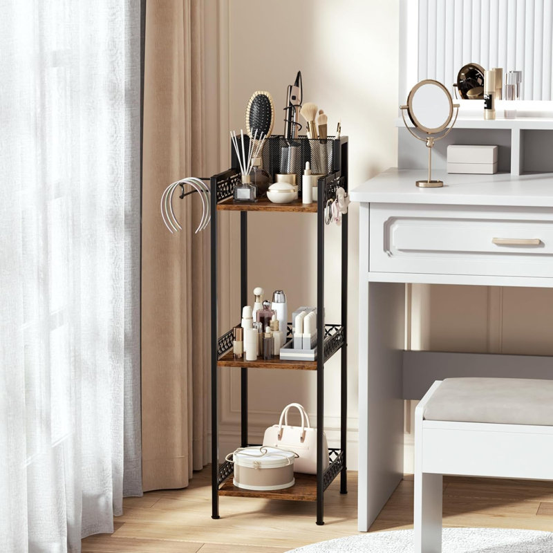 3-tier Bathroom Shelf Organizer With Hook, Black