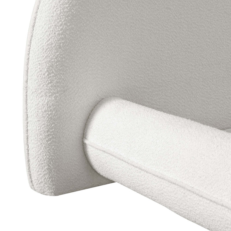 Structure de lit en tissu bouclé, lit plateforme tapissier au design incurvé et tête de lit épaisse