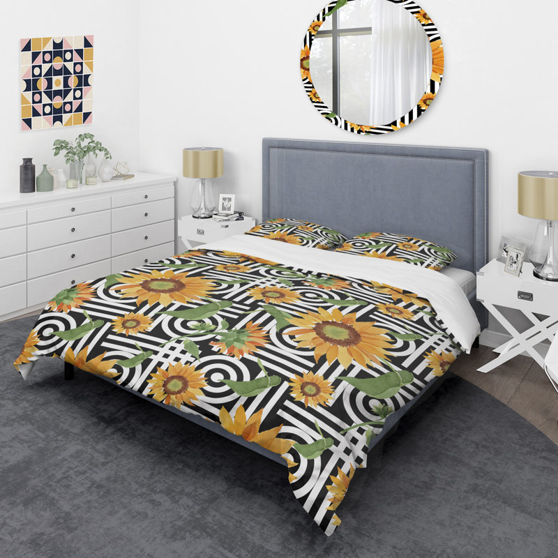 Ensemble de housse de couette à style mid-century floral botanique ii, Housse de couette très grand + 2 taies décoratives