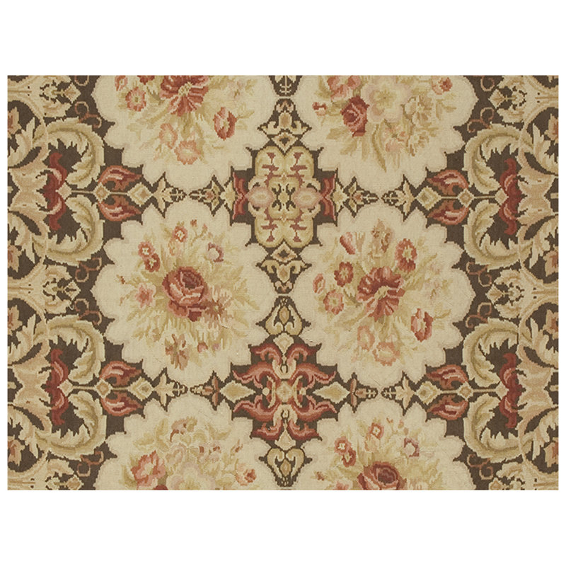 Tapis floral en laine noué à la main rouge / beige / noir, Rectangle 6 pi x 9 pi