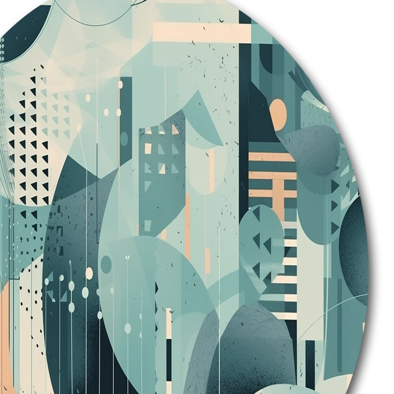Exploration de formes abstraites bleues - Art mural rond géométrique abstrait sur métal, H 16 po x l 16 po x P 1 po