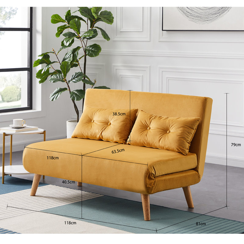 Donlon 2 Seater Velvet Sofa Bed, Mustard