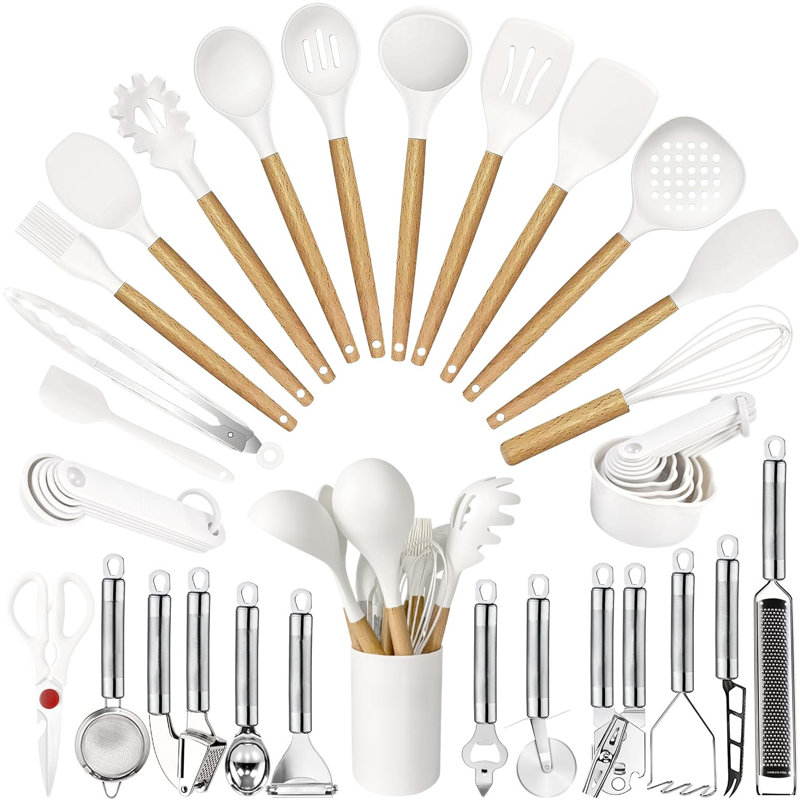 Ensemble d'ustensiles de cuisine 35 pièces, outils en silicone de qualité alimentaire résistants à la chaleur, comprenant une cuillère, une spatule, un retourneur, une pince et une râpe
