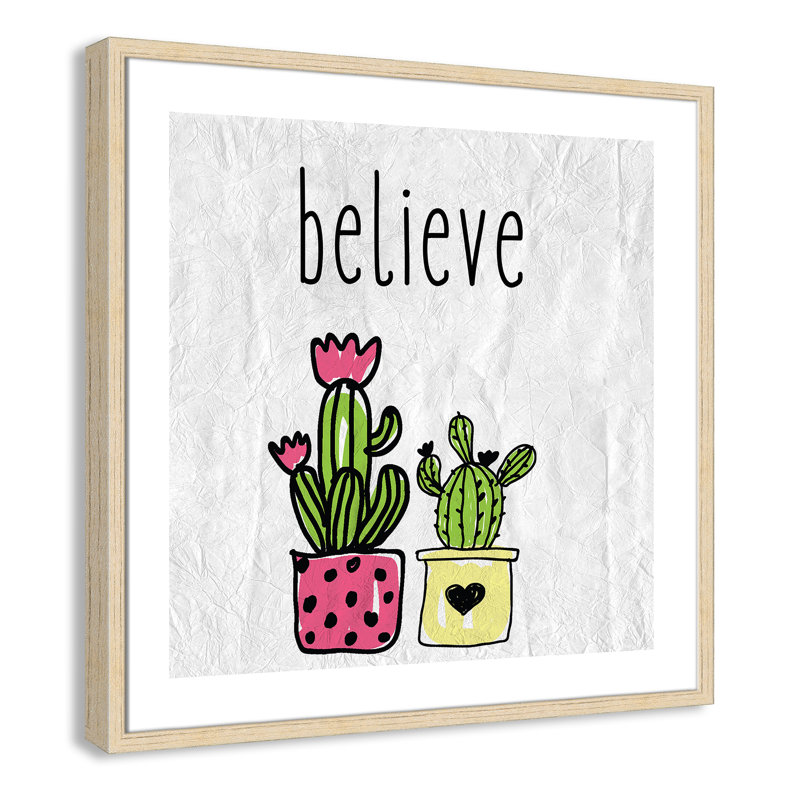 Cactus B, art encadré, 26.5" H x 26.5" W x 1.18" D, Cadre boîte beige