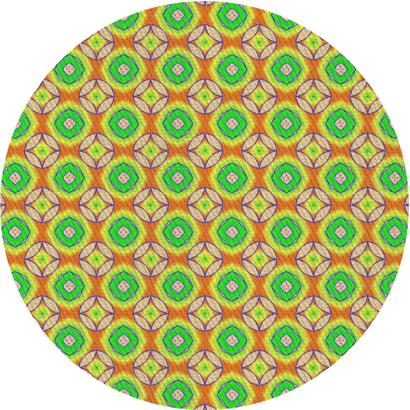 Tapis géométrique vert / jaune, Rond 7 pi