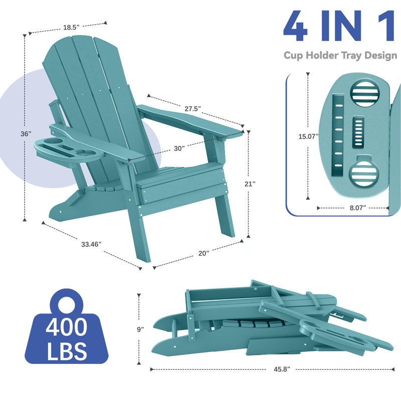 Ensemble de 4 chaises Adirondack réglables Hdpe, Bleu lac