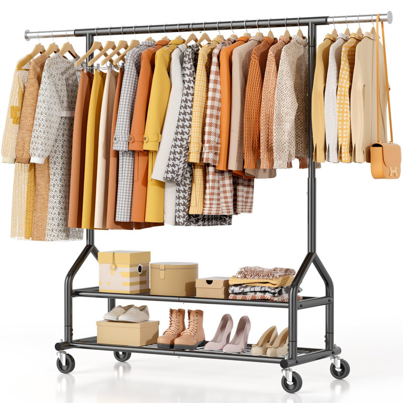 Adjustable Rolling Clothing Rack, Black 