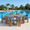 Ensemble de salle à manger d'extérieur 5 pièces pour 4 personnes - Table en bois d'acacia massif avec chaises à dossier haut tissé en corde et coussins pour le jardin, la cour ou la piscine