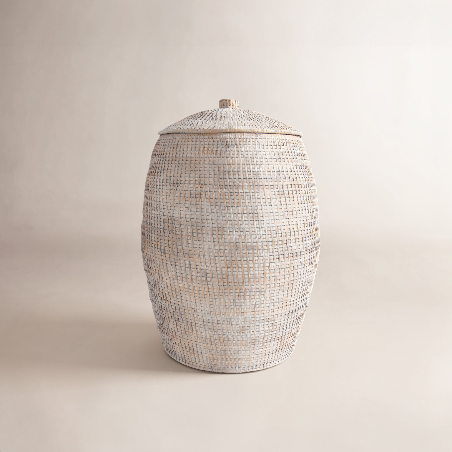 Hand Woven Laundry Hamper, White Wash
