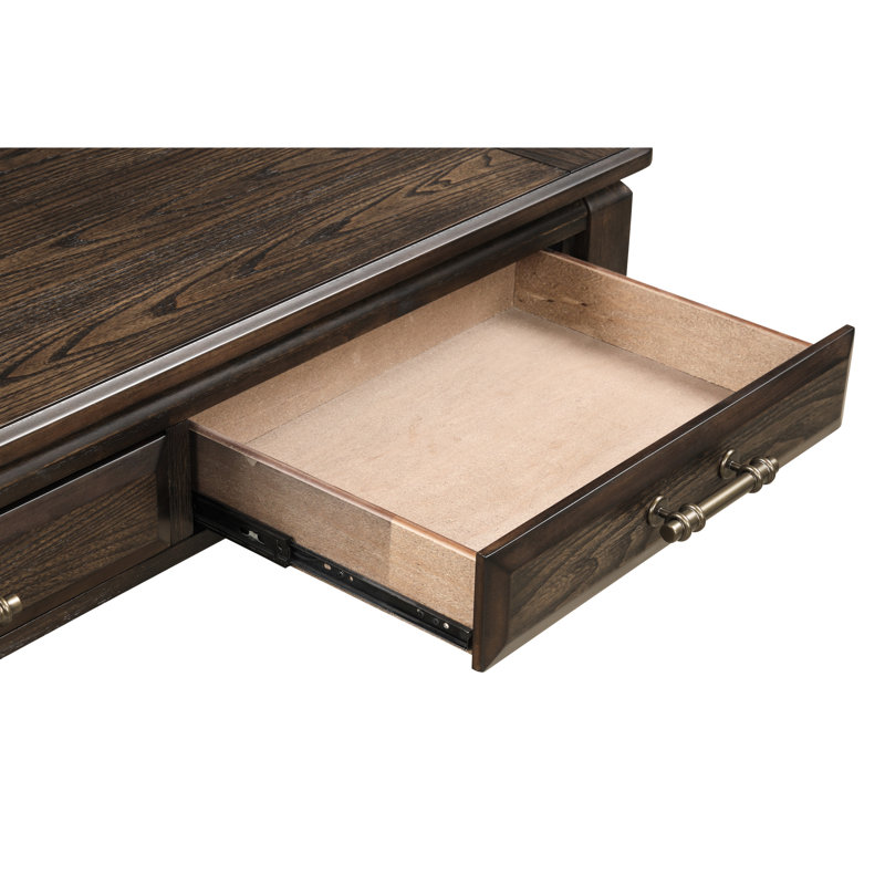 Table à cocktail traditionnelle, rangement, glissières latérales, finition foncée, bois massif et 2 tiroirs, 50 po x 30 po x 19,17 po