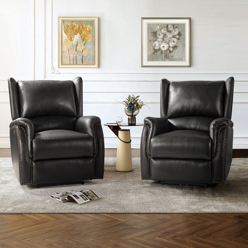 Power Recliner, Black  Genuine Leather