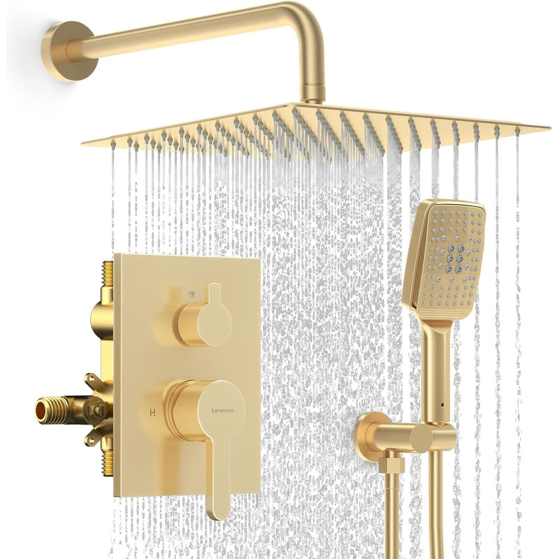 12 Inch Rain Shower System With 6-Function Handheld Shower Head, Pressure Balance Valve Kit - High Pressure Stainless Steel Bathroom Shower Set