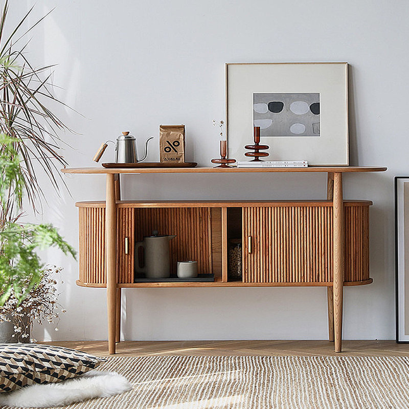 Buffet de bar à thé avec rangement en bois massif