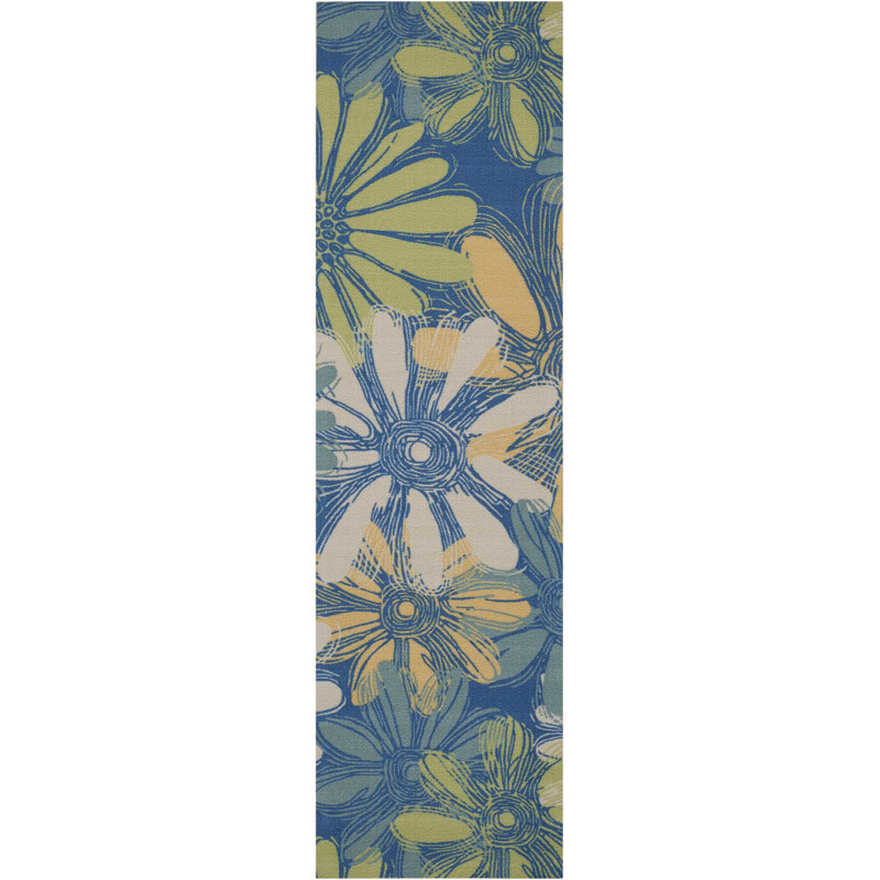 Tapis bleu moderne Dian, Tapis de couloir 2 pi 3 po x 8 pi