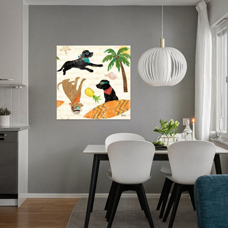 Good Good Vibes Pattern Ib Abstract Palm Tree Starfish Dog Coastal Art, H 32 po x l 32 po