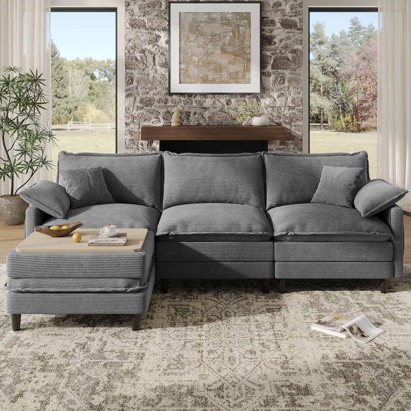 Canapé modulaire en L 108 po avec repose-pieds modulaire en L avec repose-pieds facile à assembler, Gris
