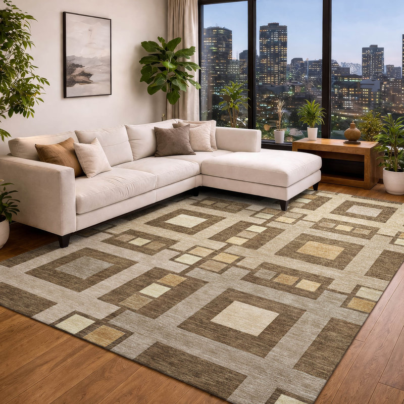 Machine Washable Indoor/Outdoor Chantille ACN2889 Geometric Rug, 5' x 7'6", Brown