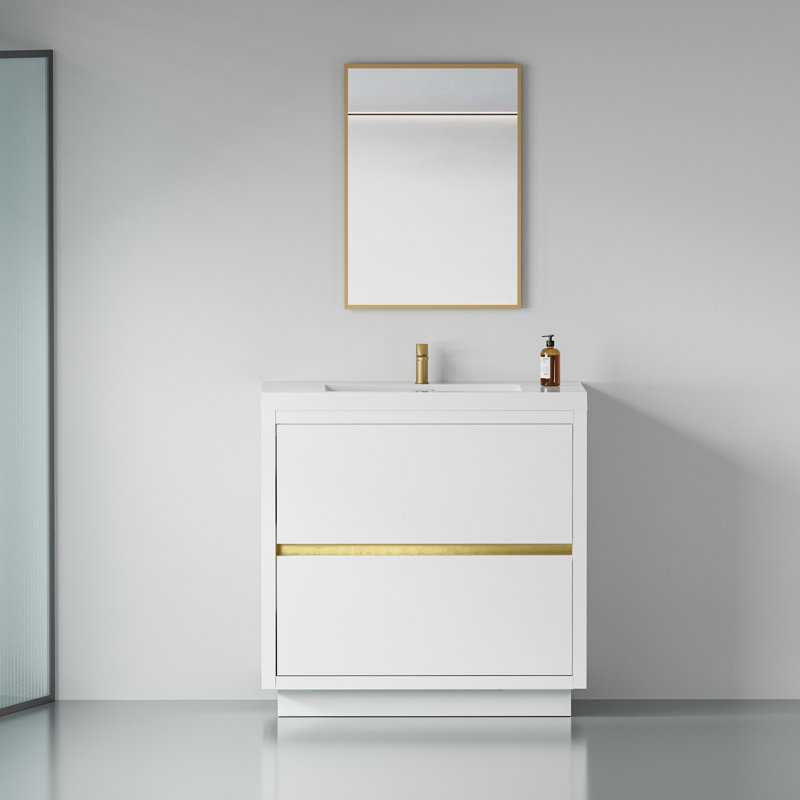 Meuble-lavabo sur pied 36 po avec lavabo, Blanc lustré