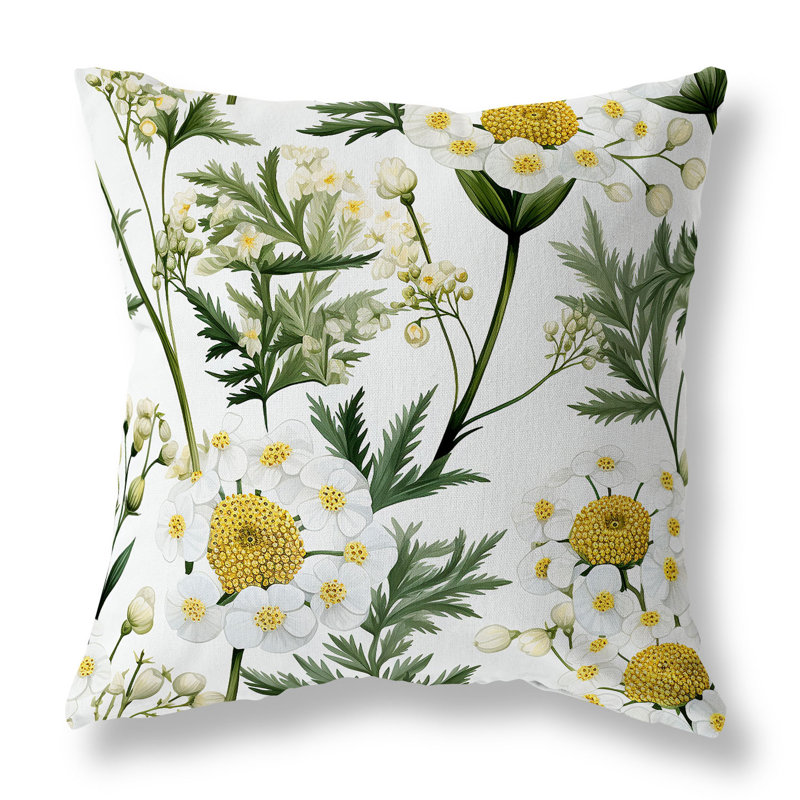 Coussin Millefolium, Blanc / Vert / Jaune, H 20 po x l 20 po