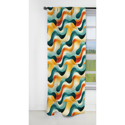 Mod Wave Revival I - Rideau Mid-Century - Rideau géométrique occultant en velours - 1 panneau