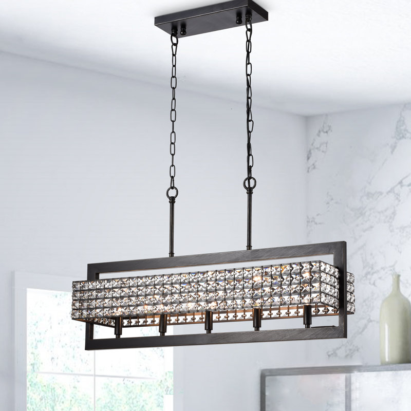 Lustre rectangulaire perlé 5 lumières Anantha, Café noir brossé