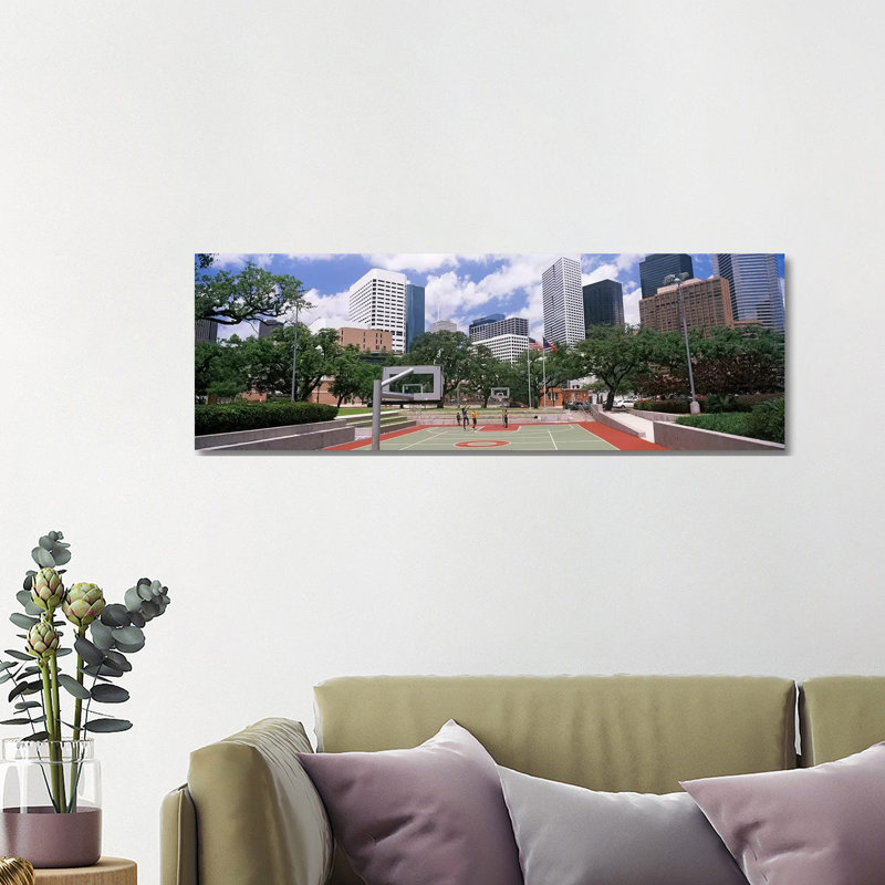 Basketball Court with Skyscrapers in the Background, Houston, Texas, USA #3 1 Piece Wrapped Canvas Panoramic Wall Art