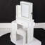 Petite coiffeuse 29,2 po avec tabouret de chevet gauche + tabouret rembourré, 2 blocs d'alimentation CA + 2 ports USB, support pour séchoir à cheveux, très grand miroir à DEL coulissant à commande tactile, changement de luminosité tricolore, réglage de la luminosité-118005056