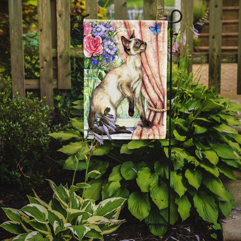 Drapeau de jardin à 2 côtés pour chat avec papillon siamois, H 15 po x l 11 po