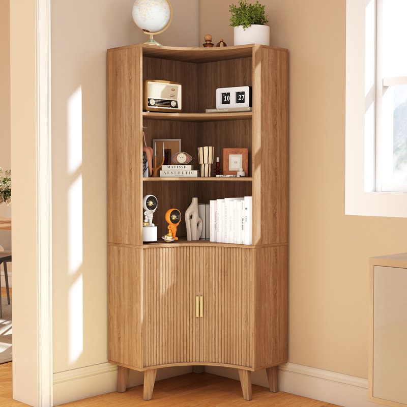 Bibliothèque d'angle de 66,92 po de hauteur, tablette à 5 niveaux, Naturel