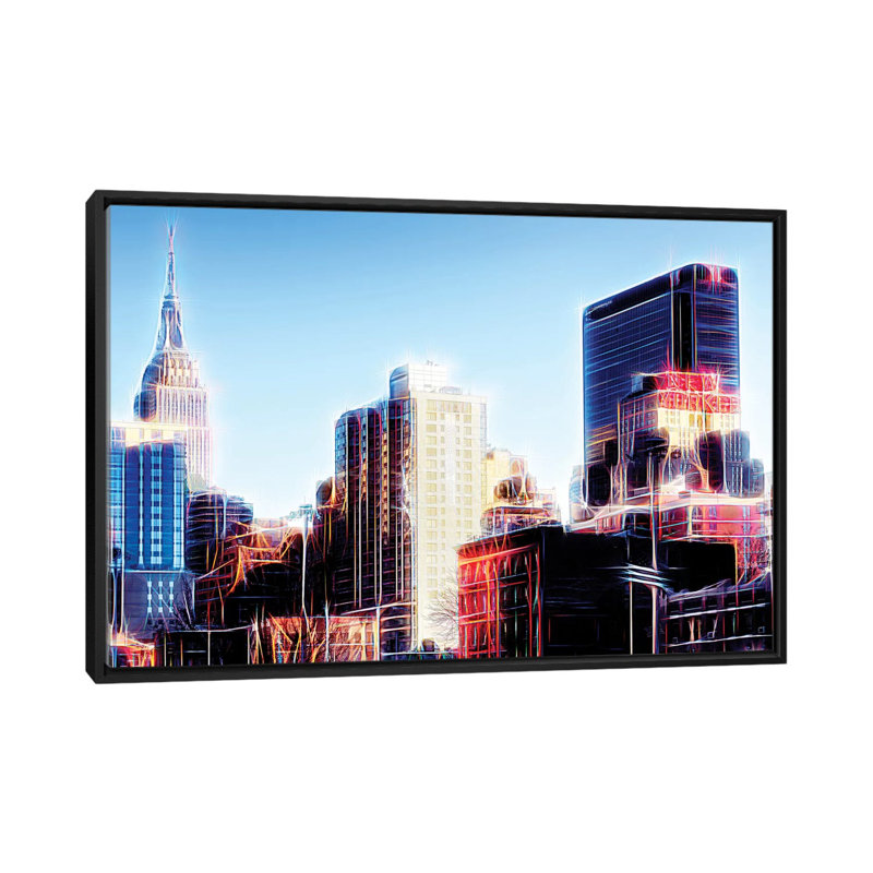« rêve city » sur toile, H 40 po x l 60 po x P 1,5 po, Toile avec cadre noir, Pas de tapis