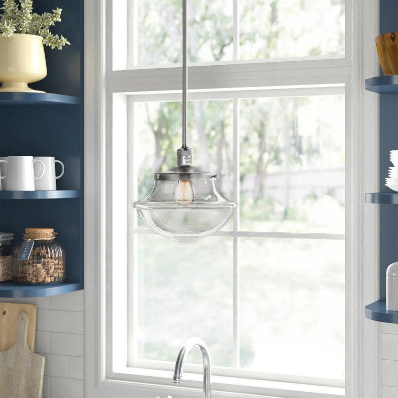 Luminaire suspendu simple à 1 lumière Baptiste, Ampoule non incluse, Grainé, Nickel satiné brossé