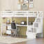 Structure de lit simple de taille mezzanine avec bureau intégré et tiroirs de rangement doubles, cadre de lit