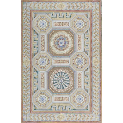 Tapis oriental en laine noué à la main rose / ivoire / bleu Needlepoint