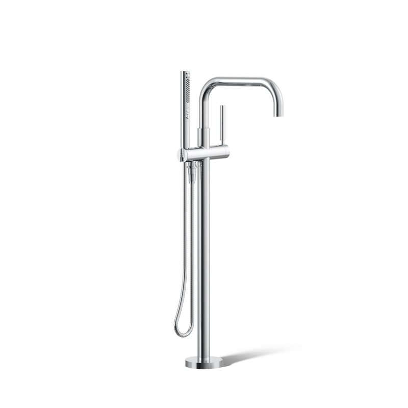 Purist Floor-Mount Bath Filler Trim with Handshower, Polished Chrome