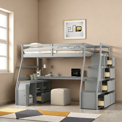 Heiki Storage Loft Bed with Desk and Stairs by Harriet Bee