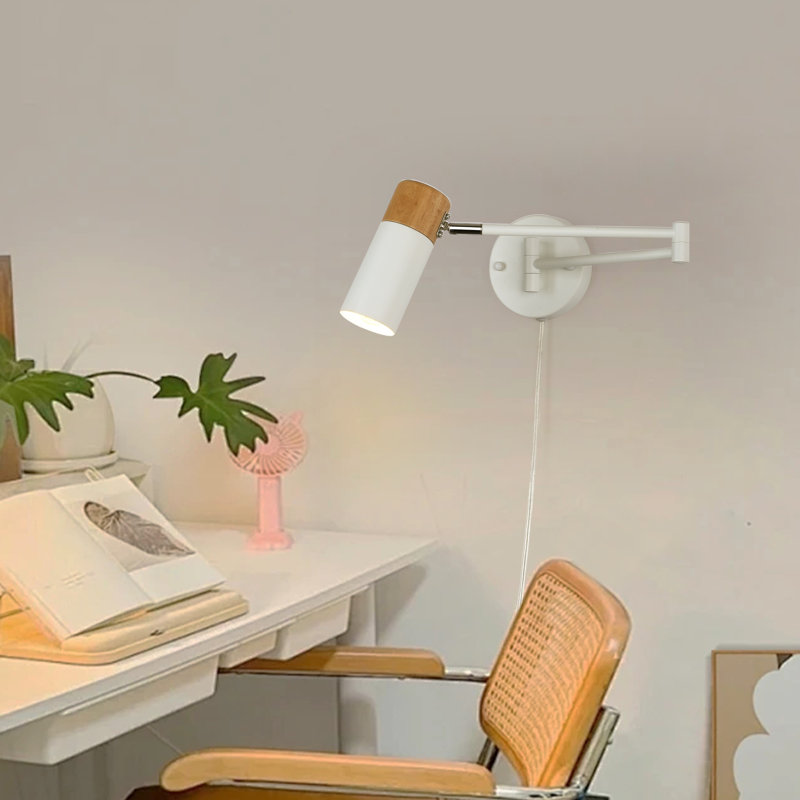 Industrial Swing Arm White Wall Lamp, Modern Vintage Adjustable Hanging Light for Bedroom