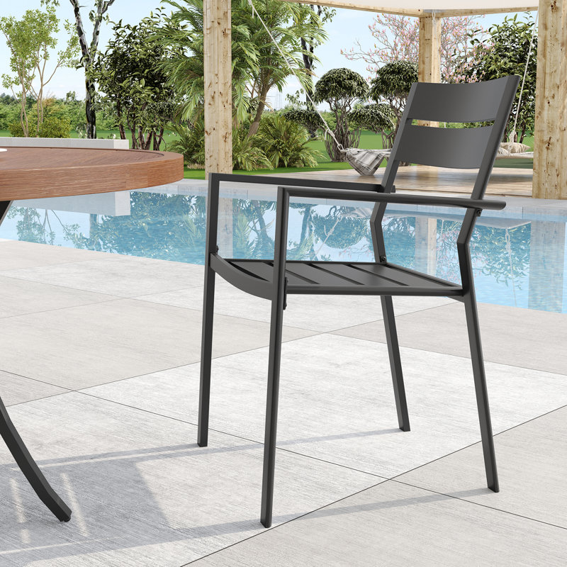 Nazir 8 - Person Patio Dining Set with Round Table, Brush Wood Brown/Black