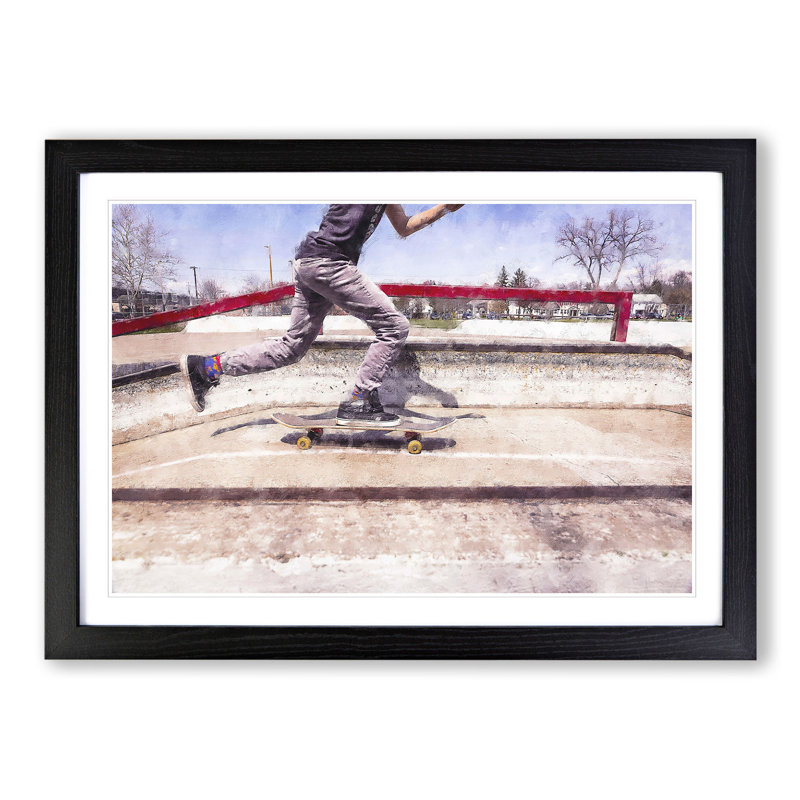 Skateboarding - Picture Frame Graphic Art, 27cm H x 36cm W x 2cm D, Black Framed