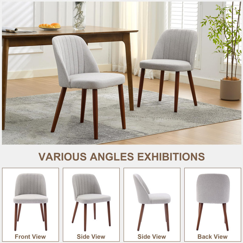 Wooden Dining Chairs Set of 2, Upholstered Kitchen Dining Room Chairs with Padded Seat and Wood Legs, Modern Fabric Side Dinner Chair for Kitchen, Dining Room, Restaurant, Cafe, Grey