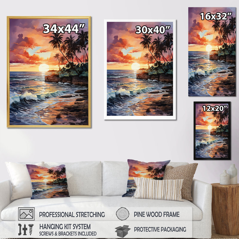 Couchers de soleil de Almun, pêche, mauve, Mexique, Cancun, H 20 po x l 12 po x P 1 po, Encadrement doré