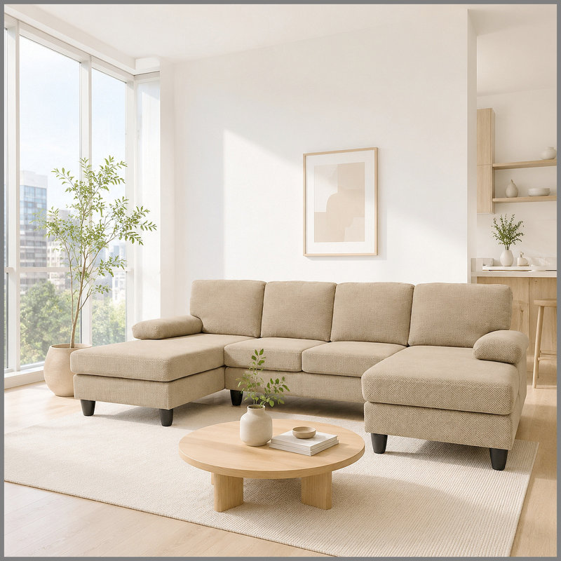 Canapé en forme de U rembourré nubby, conception de chaise double confortable avec accoudoirs rembourrés
