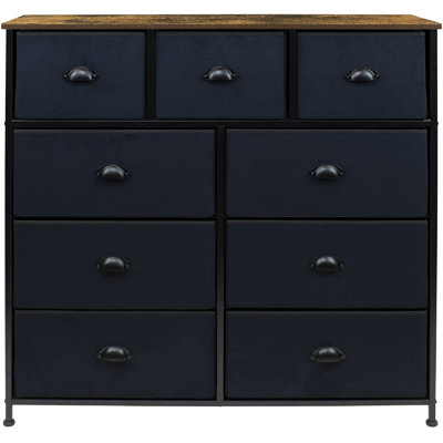Commodes pour chambre à coucher Sorbus, commode pour commode pour enfants, rangement pour placard, structure en fer d'acier, plateau rustique en bois de ferme, 8 tiroirs - bacs en tissu