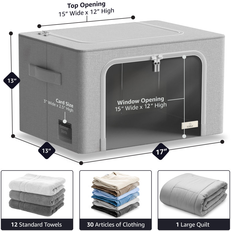 Sorbus Medium Storage Box with Window Label Holder & Handles 3 Pack, Gray