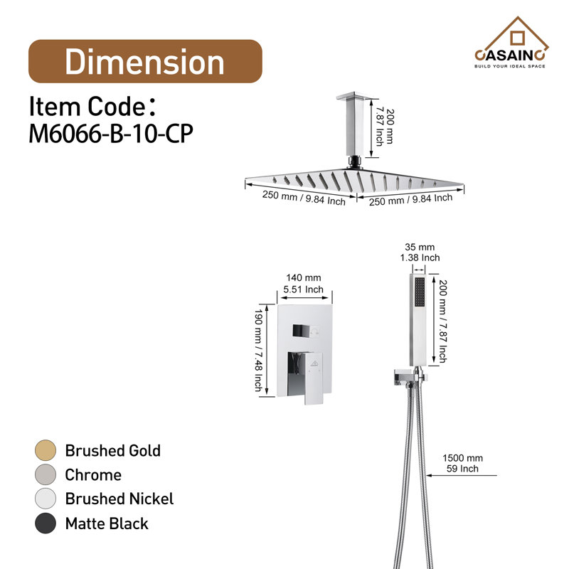 Large Chrome Dual Square Ceiling Mounted Rain Shower System