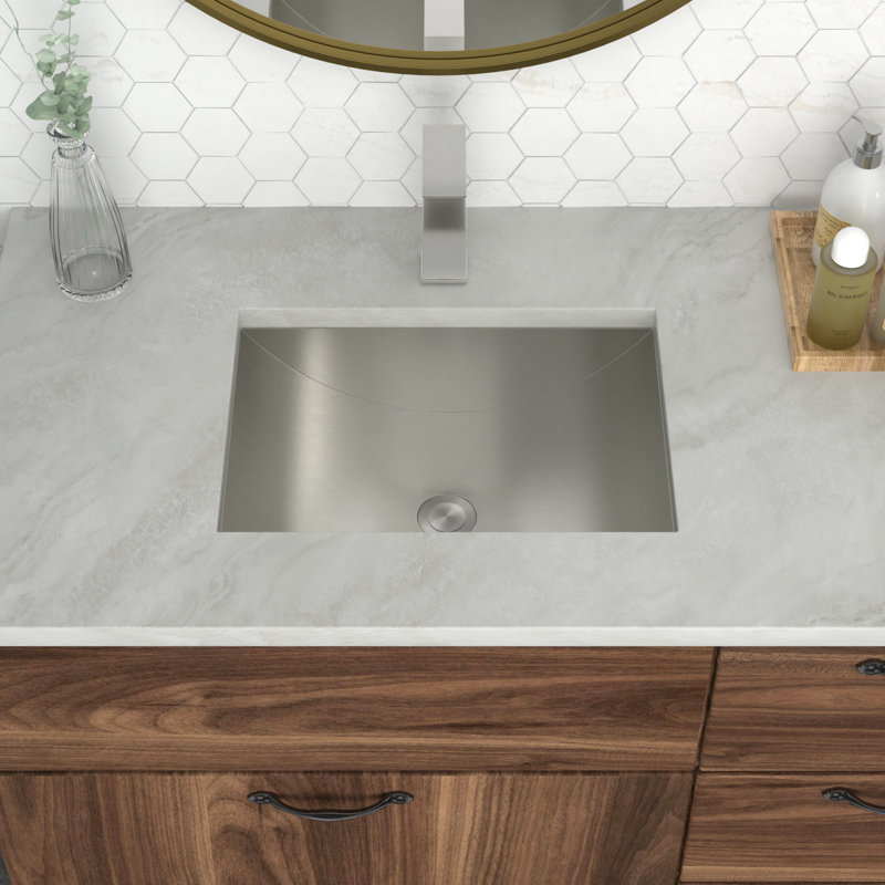 Mocoloo 18" Undermount Bathroom Sink Brushed Stainless Steel Rectangular Vanity Sink with Pop-Up Drain