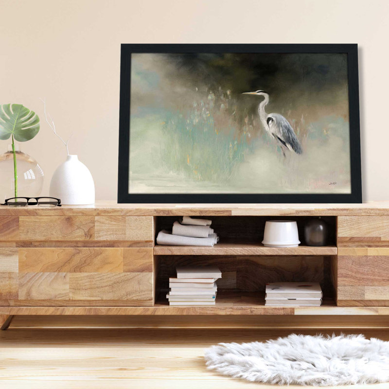 Aigrette pacifique sarcelle - peinture, L 27,5 po x H 21,5 po, Cadre noir