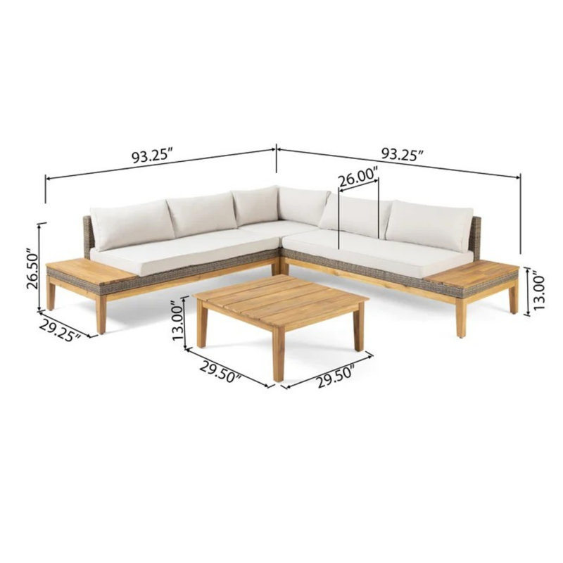 Ensemble de conversation d'extérieur pour 5 personnes avec coussins, Beige / brun