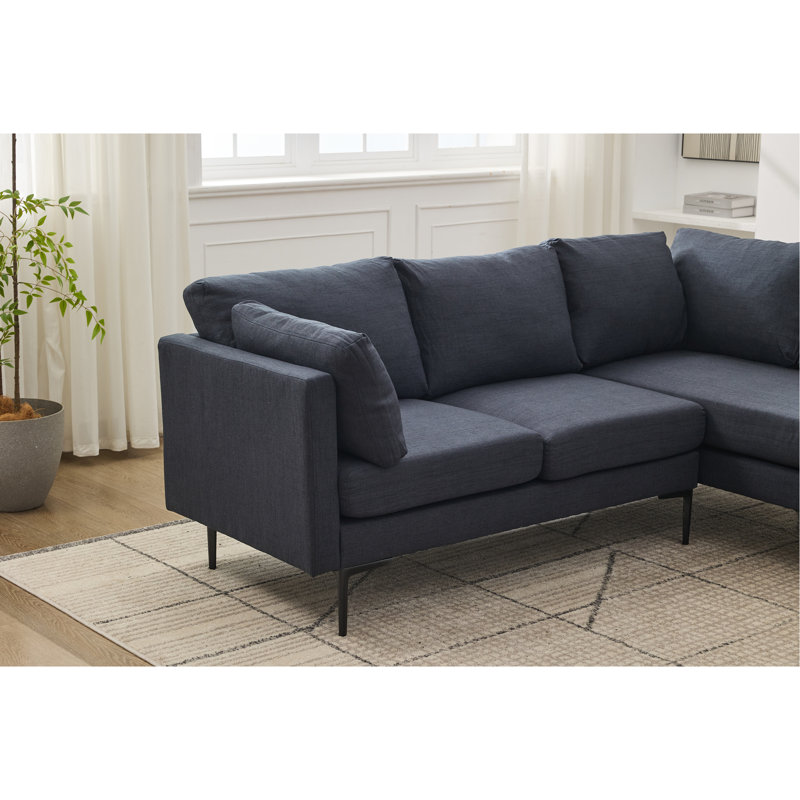 106" W Sectional L Shaped Sofa Couch Set For Living Room, Convertible Oversized 6-Seat Corner Sofa Sets With 2 Pillows, Modern Linen Sofas With Metal Legs For Living Room Apartment
