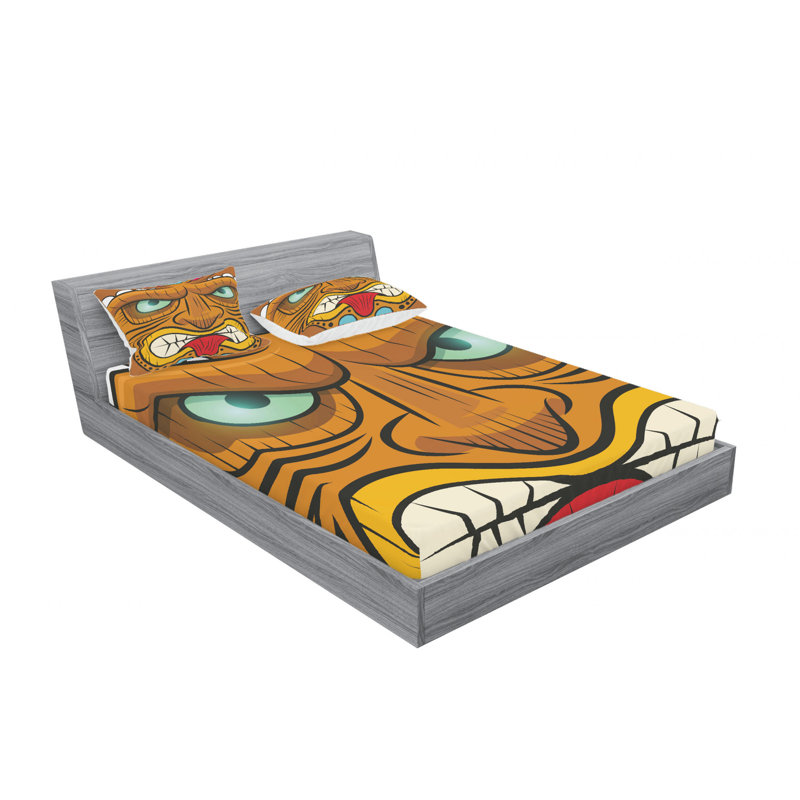 Ensemble de draps totem tiki warrior mask, Ensemble de drap pour grand lit avec drap-housse