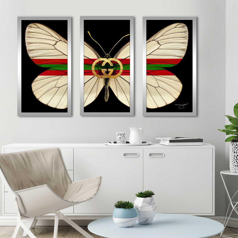 "Butterfly" par Jodi - 3 pièces encadrées, L 52,5 po x H 33,5 po x P 1 po